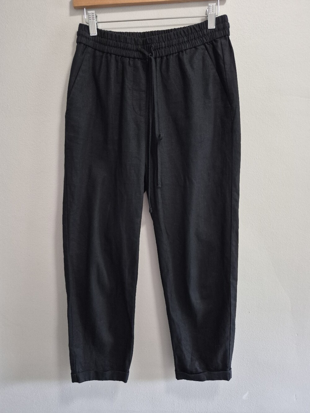 J. Crew Factory NWOT Black Linen Cotton Tapered Cuffed Pants Size 2